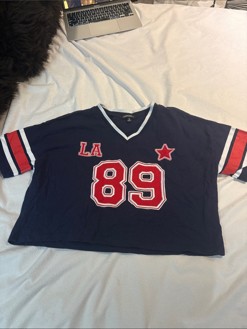 LA 89 Red & Navy Girls' V-Neck Sports Cropped Top